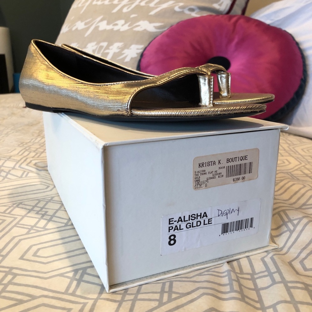 Elizabeth and James Gold Toe Thong Flats